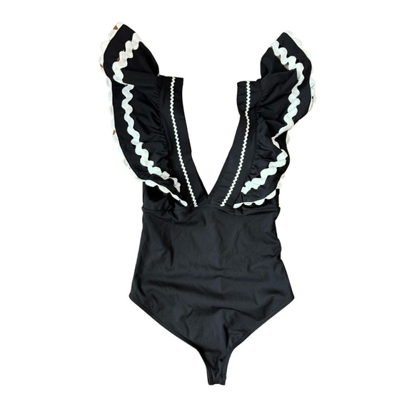 Sea New York Black Ric Rac Ruffles Ryleigh One Piece Swimsuit Small - Picture 5 of 10